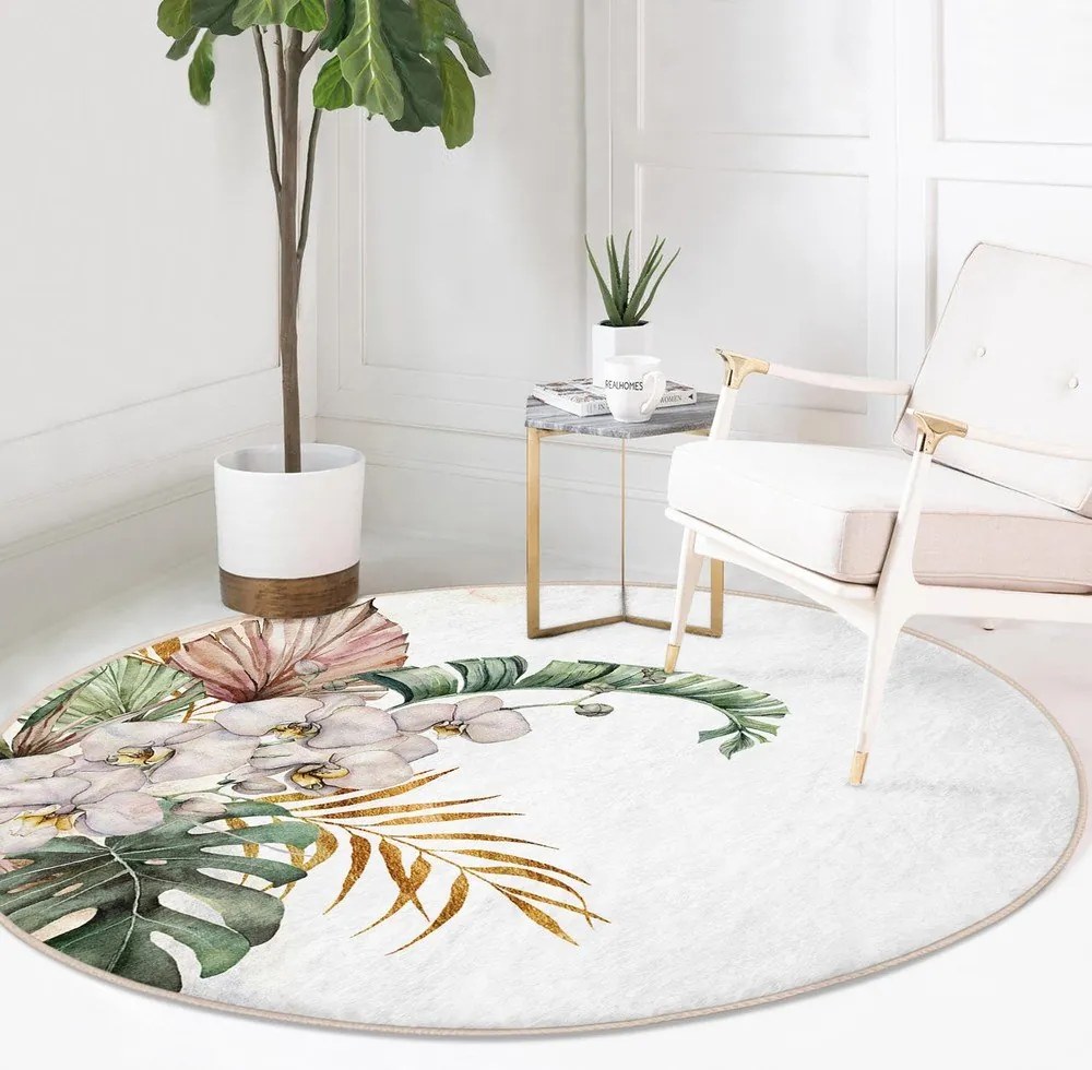 Krémovobiely prateľný okrúhly koberec vhodný pre robotické vysávače ø 80 cm Comfort – Mila Home