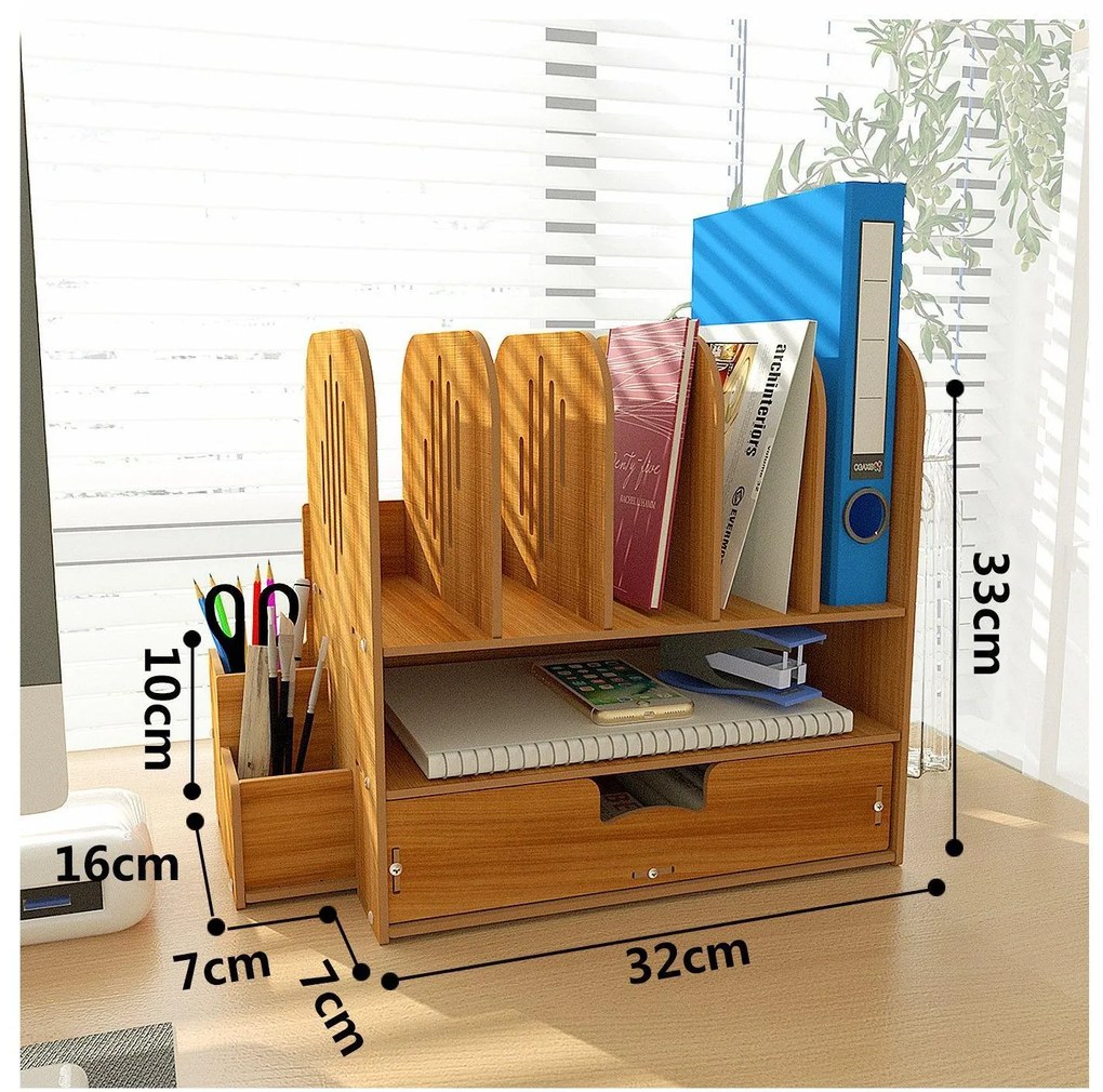 DIY zakladač na dokumenty A4 so zásuvkou tmavé drevo B20 Svetlé drevo