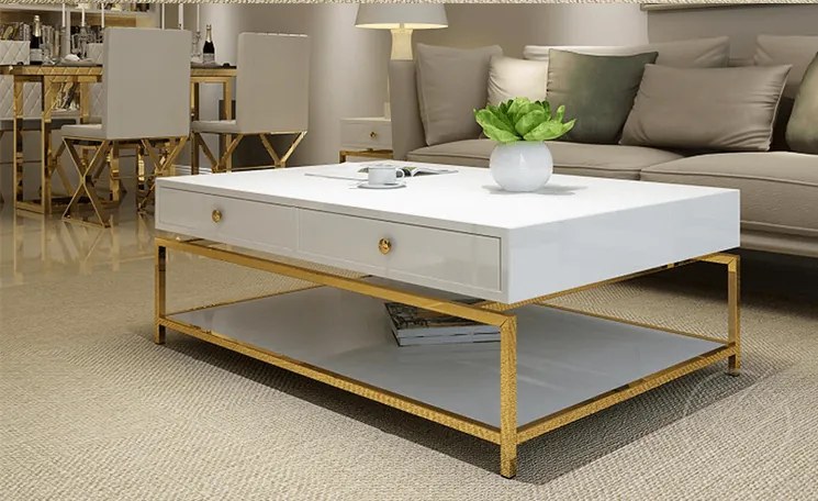 KONFERENČNÝ STOLÍK RAVENNA NEREZOVÁ OCEĽ + ZLATÝ 130 cm