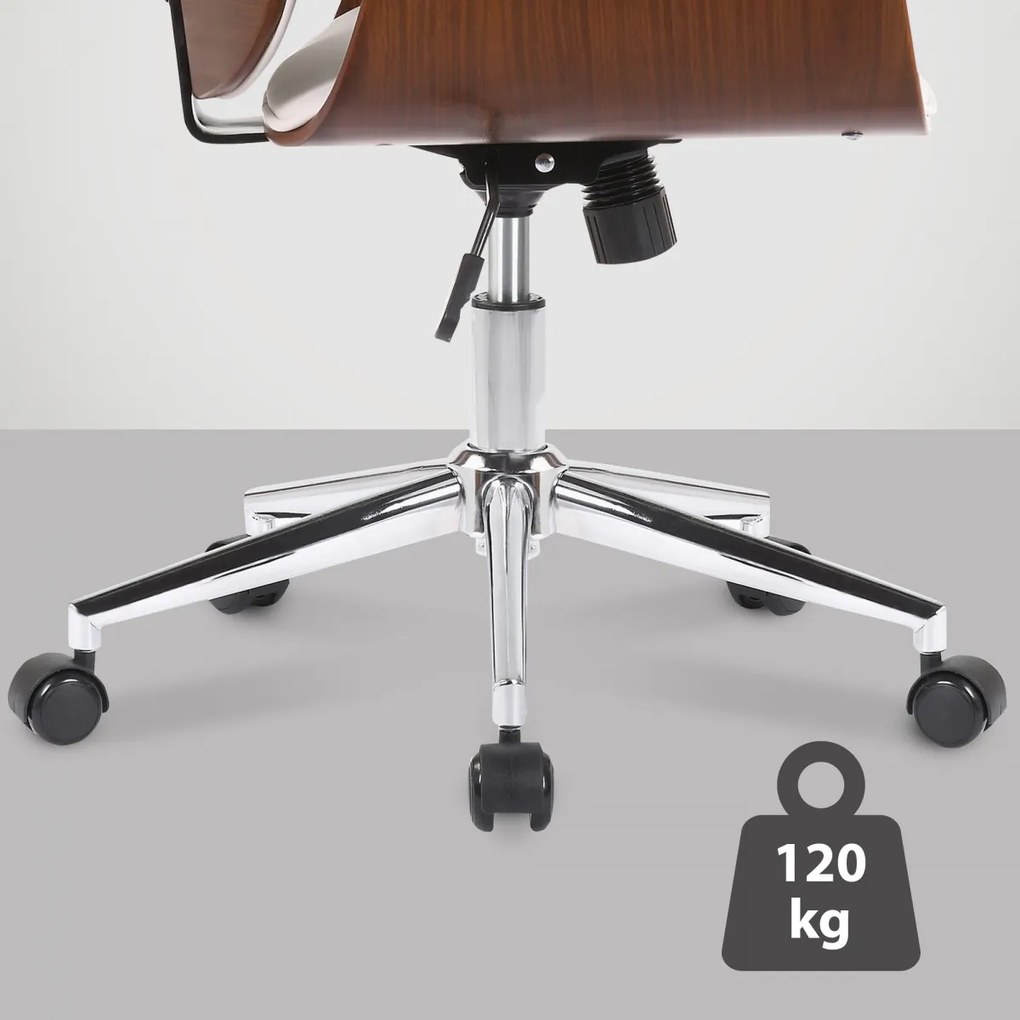 Design-Shop Kancelárska stolička Kemberg - koženka, drevo orech - Biela