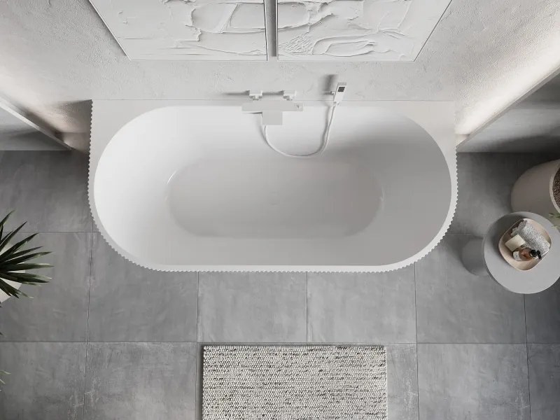 Mexen Oris, voľne stojaca ryhovaná vaňa 170 x 80 cm, biela-šedá, biely prepad, 52871708062-20