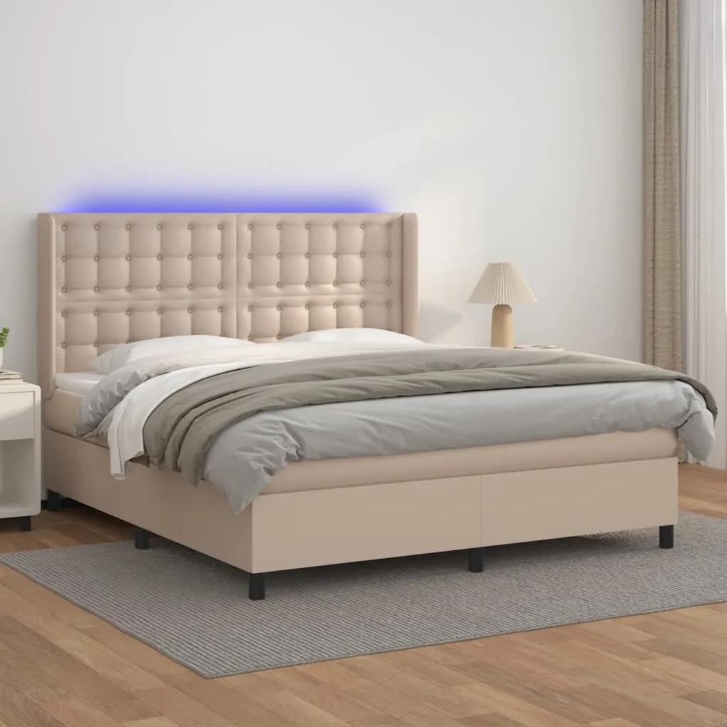 Boxspring posteľ matrac a LED kapučínová 160x200 cm umelá koža 3139396