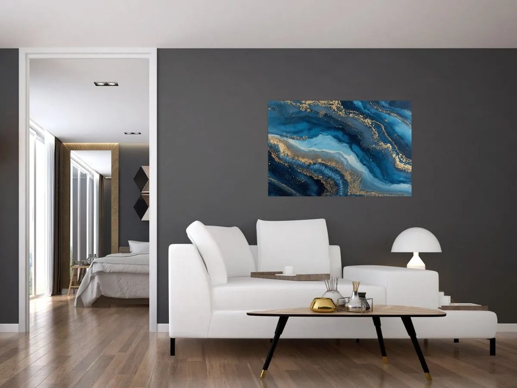Obraz - Modrá mramorová abstrakcia (90x60 cm)