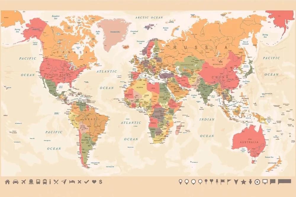 Samolepiaca tapeta podrobná mapa sveta - 150x100