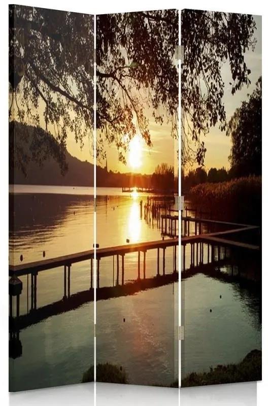 Ozdobný paraván Jezero Footbridge Lake - 110x170 cm, trojdielny, klasický paraván