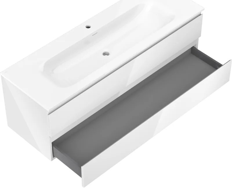 Mexen Orio, kúpeľňová skrinka 140 cm s umývadlom Vela, 2 zásuvky, biela lesklá, 91A10-14047-2-BFF00-W23M00
