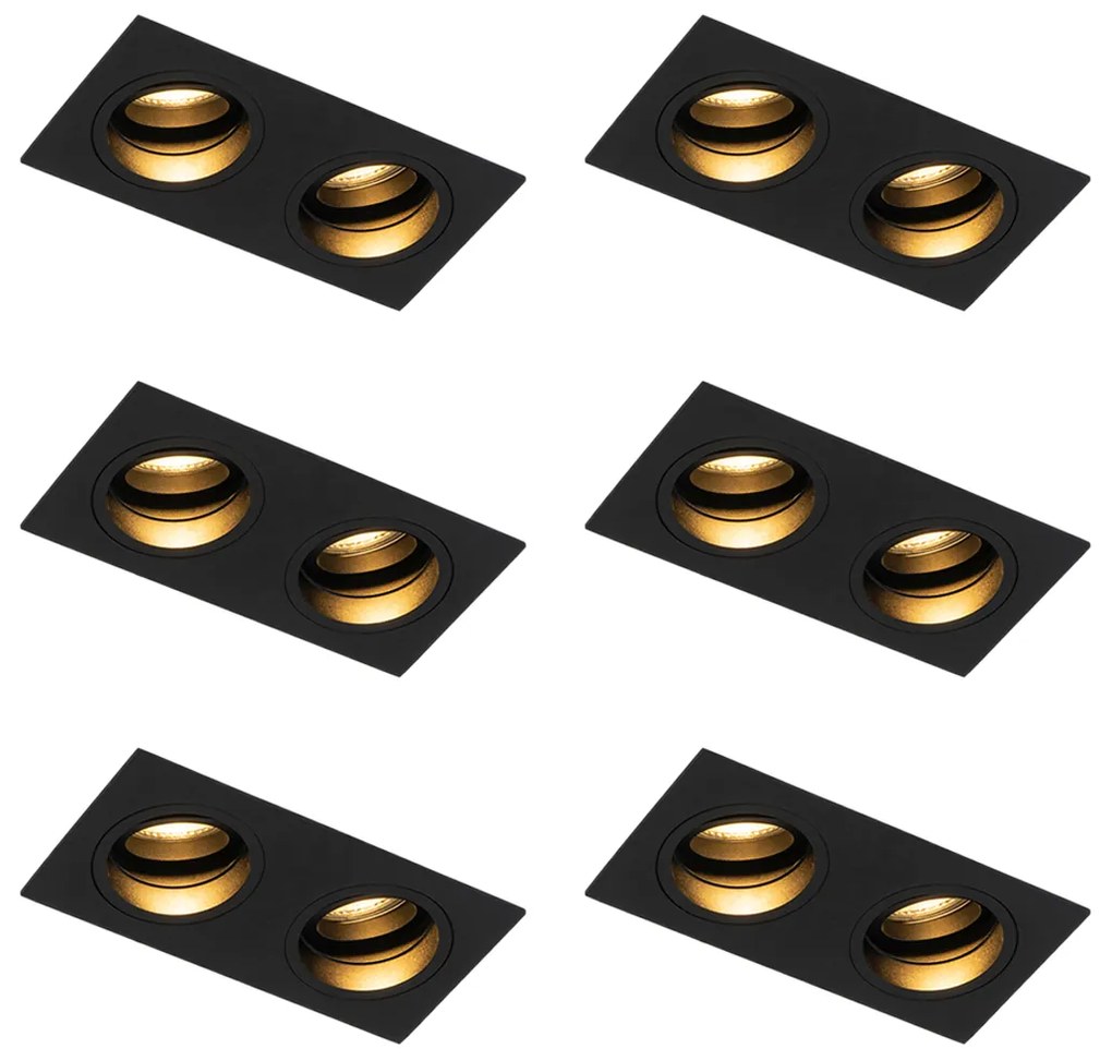 Sada 6 štvorcových zapustených bodových svetiel čierna nastaviteľná 2-svetlá - Chuck