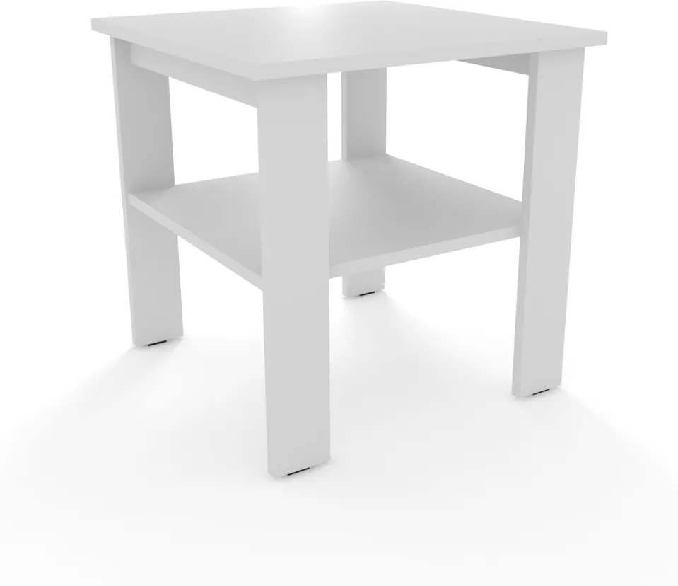 Moderný odkladací stolík štvorec 55 x 55 cm rovné nohy Alaska bílá