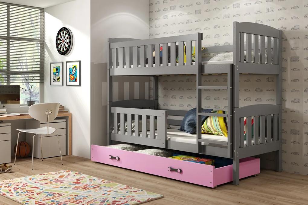 Poschodová posteľ KUBO - 200x90cm - Grafitová - Ružová