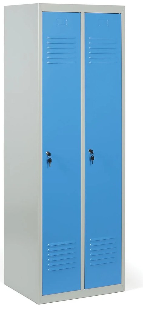 Kovová šatníková skrinka S2, 2-dverová, 1800 x 600 x 500 mm, cylindrický zámok, modré dvere