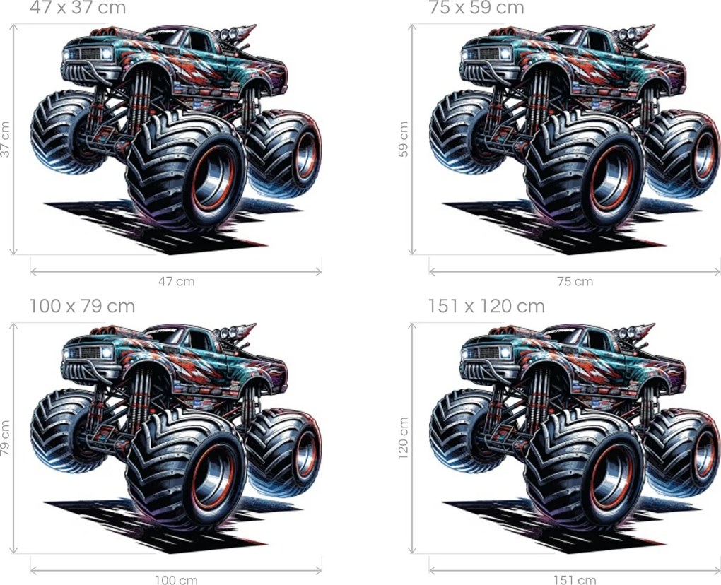 Monster truck 02 textilná samolepiaca nálepka na stenu hárok 47 x 37 cm