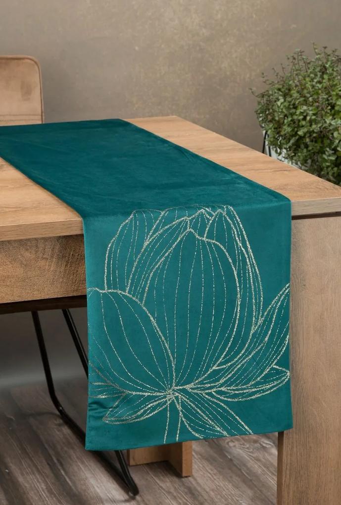 Dekorstudio Elegantný zamatový behúň na stôl BLINK 12 tmavotyrkysový Rozmer behúňa (šírka x dĺžka): 35x220cm