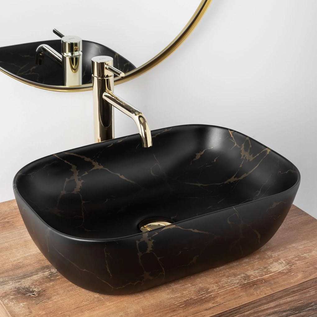 Rea Belinda Marble, umývadlo na dosku 47 x 34 cm, čierna matná, REA-U8908