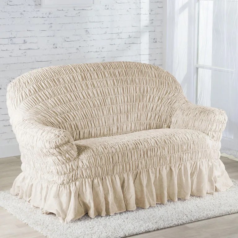 Napínacie poťahy s volánom FIORELA béžová kreslo (š. 60 - 110 cm)