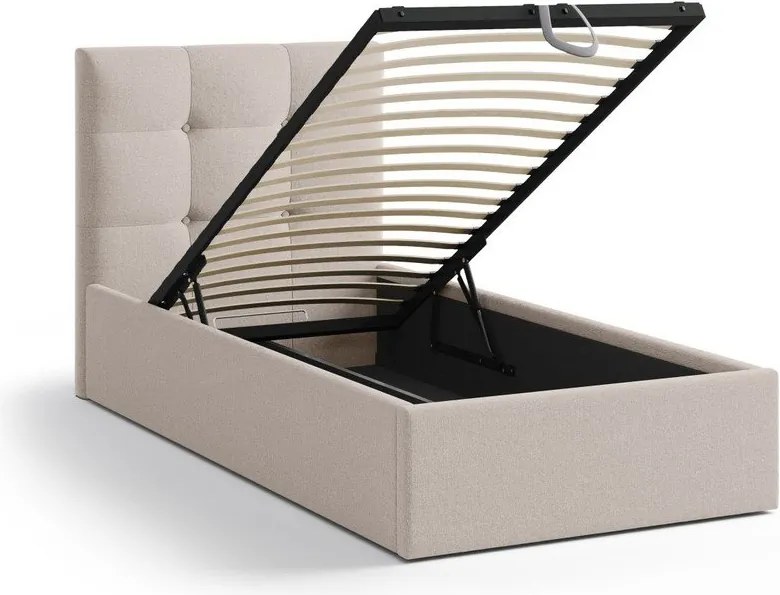 Svetlohnedá čalúnená jednolôžková posteľ s úložným priestorom s roštom 90x200 cm Phaedra – Micadoni