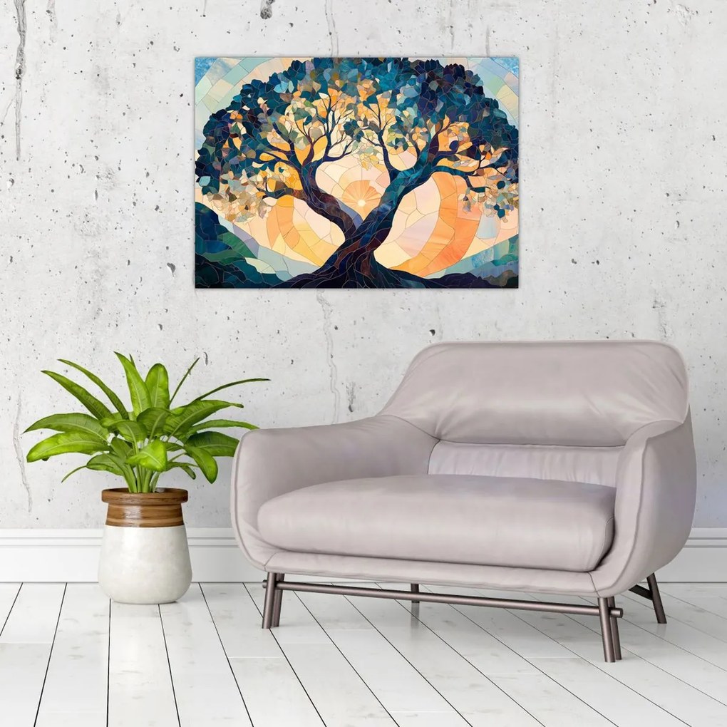 Sklenený obraz – Mozaika – slnko a strom II. (70x50 cm)