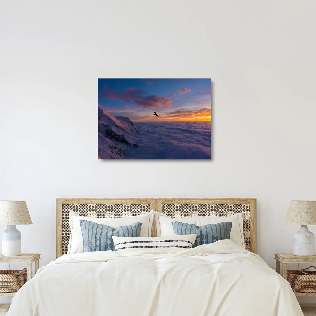 Sklenený obraz pri západe slnka, Mt. blanc (70x50 cm)