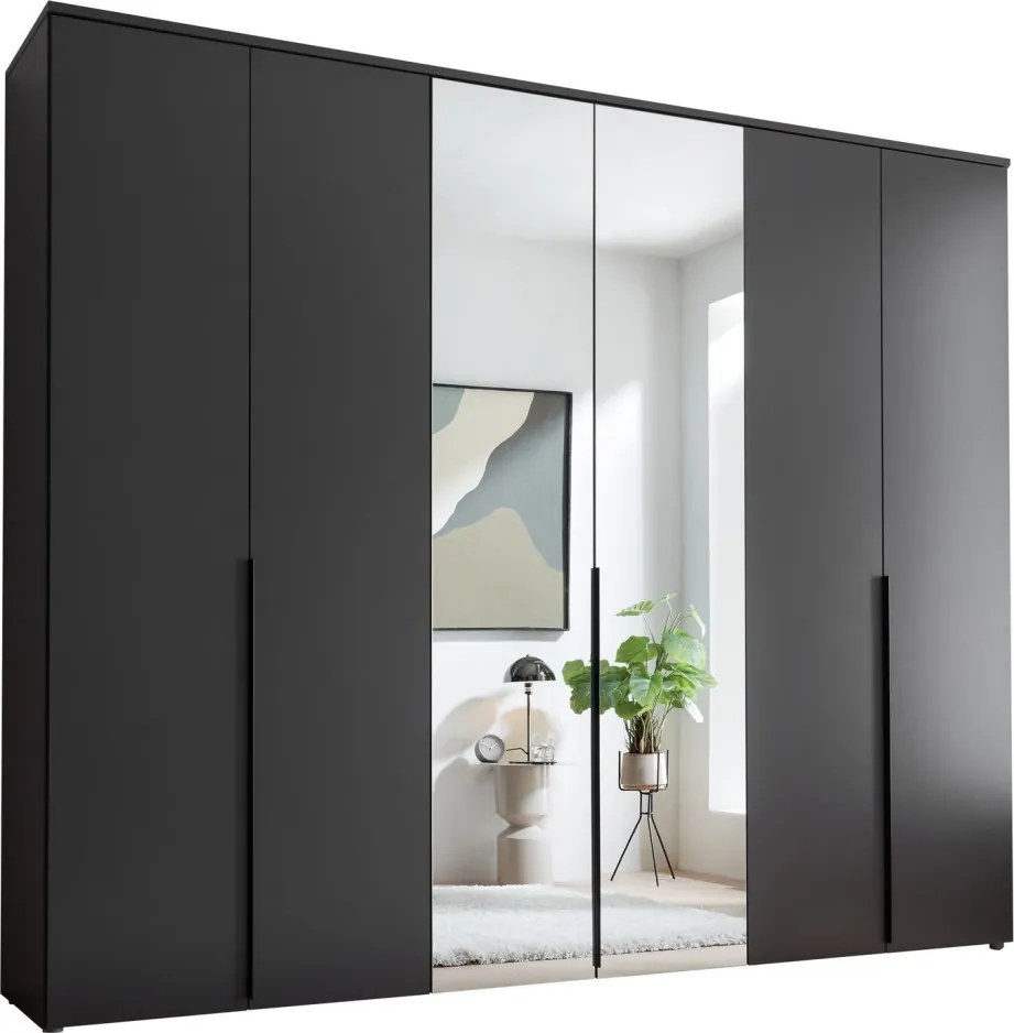 Šatníková skriňa so zrkadlami Kevo, 270 cm, grafitová