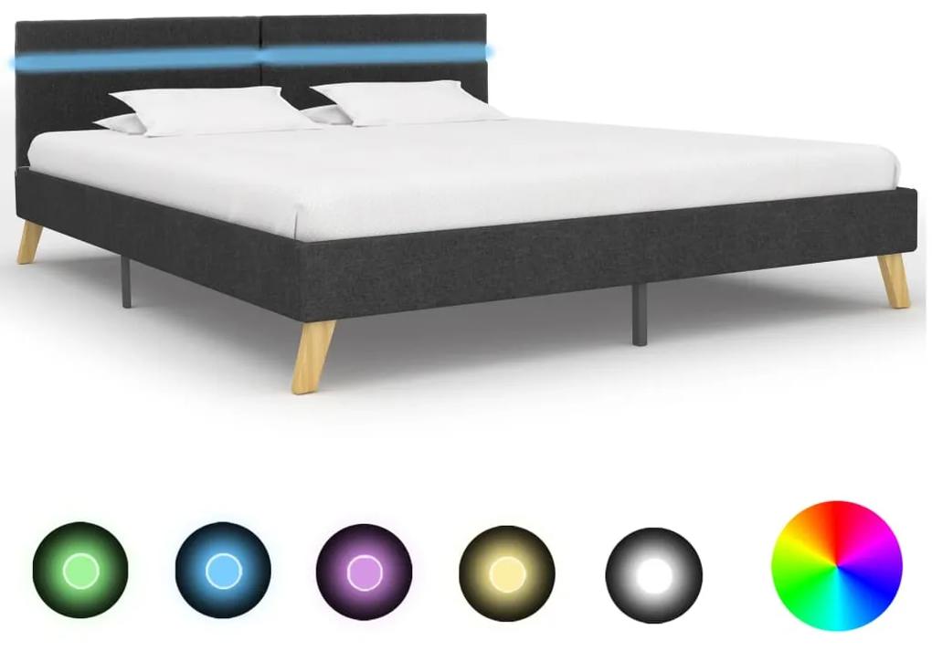 vidaXL Rám postele s LED svetlom tmavosivý 180x200 cm látkový