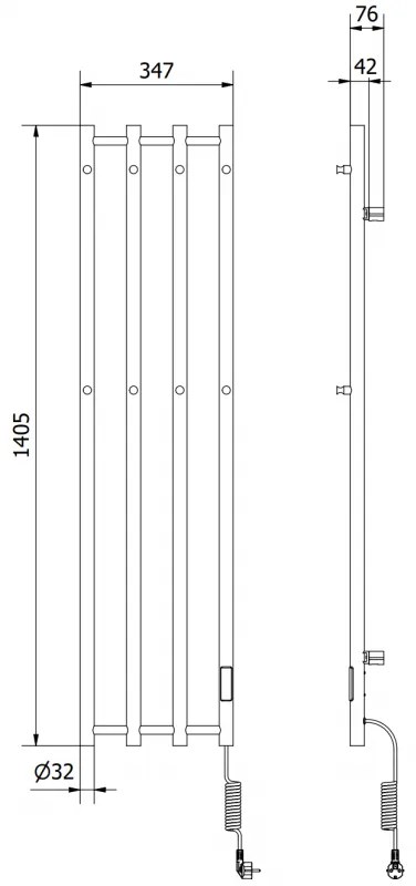 Mexen Pino, elektrické vykurovacie teleso s vešiakmi na uteráky 1405x347 mm, 250 W, čierna, W301-1405-347-00-70