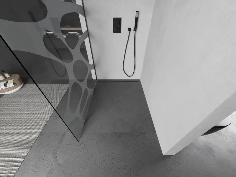 Mexen Kioto, sprchová zástena Walk-In 100 x 200 cm, 8mm číre sklo biely vzor, grafitový profil, 800-100-101-95-97