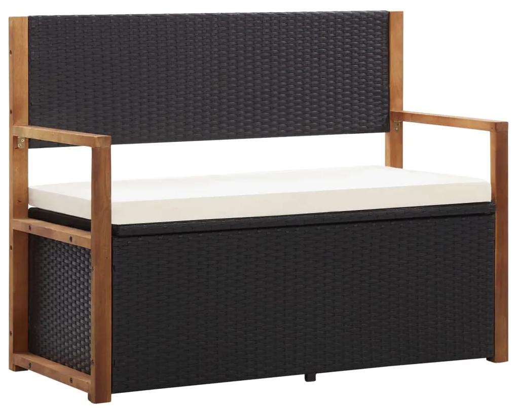 vidaXL Úložná lavička 110 cm polyratan a masívne akáciové drevo čierne