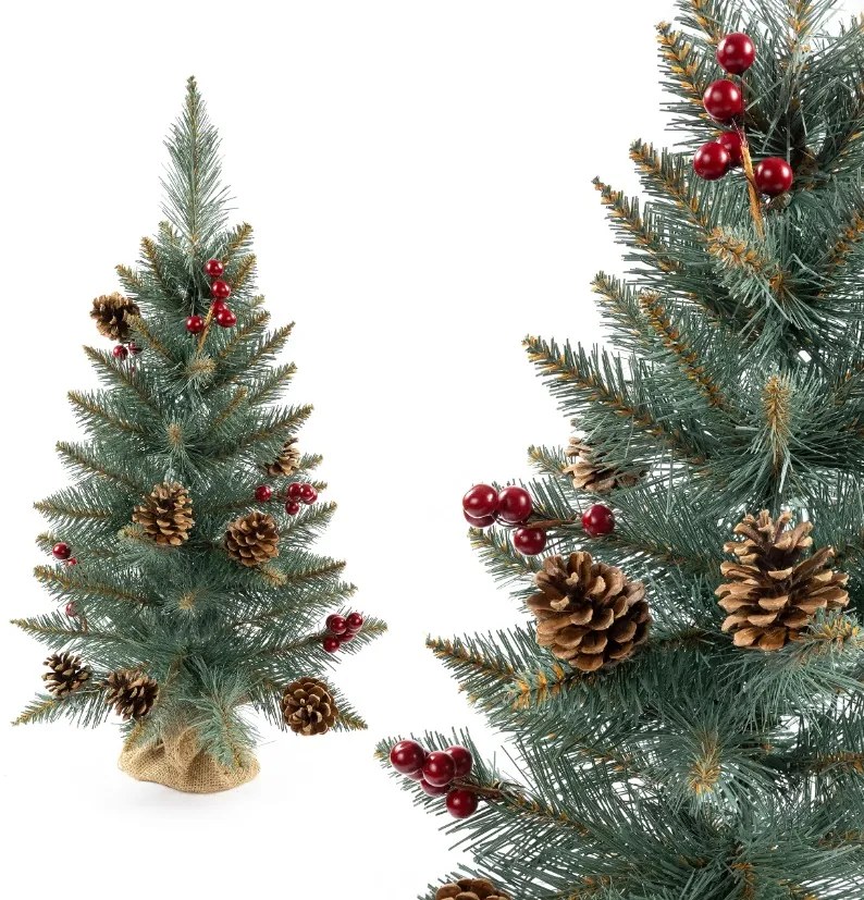 Vianočný stromček Smrek strieborný so šiškou a jarabinou 55 cm