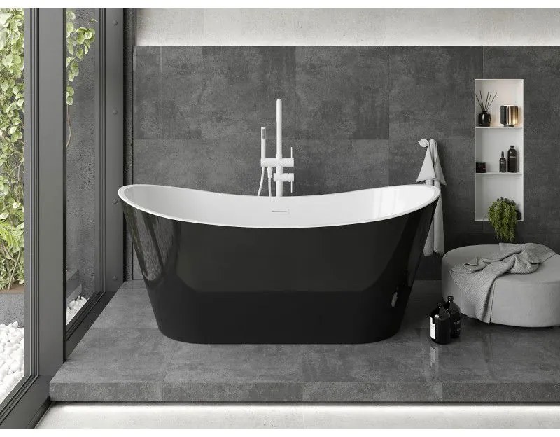 Mexen Montana, voľne stojaca vaňa 150 x 75 cm, biela-čierna, biely prepad, 52011507575-20