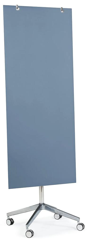 Mobilná sklenená magnetická tabuľa STELLA, 650x1575 mm, pastelová modrá