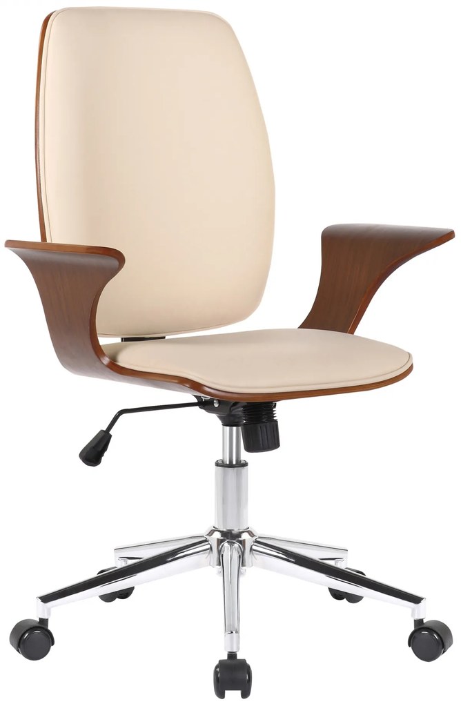 Design-Shop Kancelárska stolička Burbank - koženka, drevo orech - Krémová