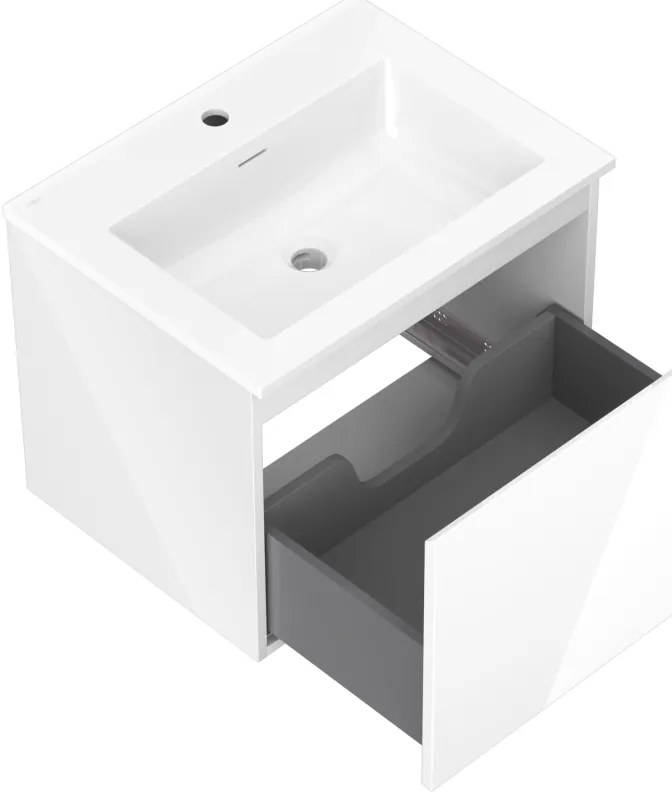 Mexen Orio, kúpeľňová skrinka 60 cm s umývadlom Otis, 1 zásuvka, biela lesklá, 91A10-06047-1-BF00-W18M00