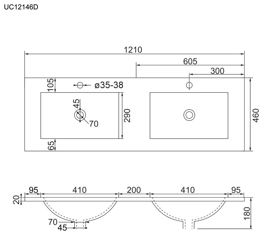 Mereo Mailo, kúpeľňová skrinka s keramickým umývadlom 121 cm, dub Riviera, chróm madlo, MER-CN528