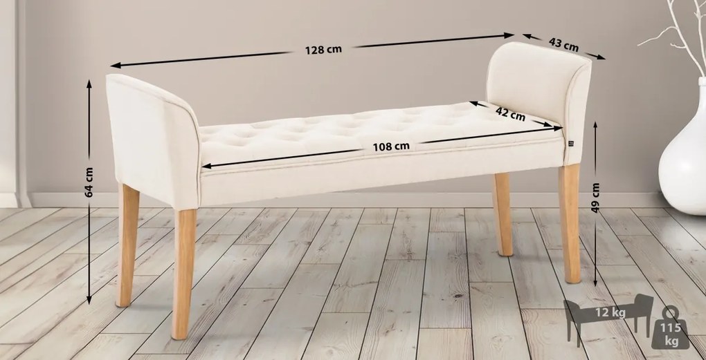 Lavica Cleopatra Chaiselongue látka, nohy antik svetlé - Krémová