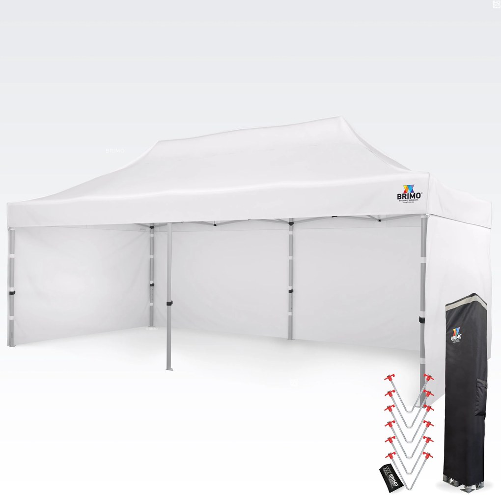 BRIMO Nožnicový párty stan PREMIUM ALU 4x8 m s 3 stenami biely