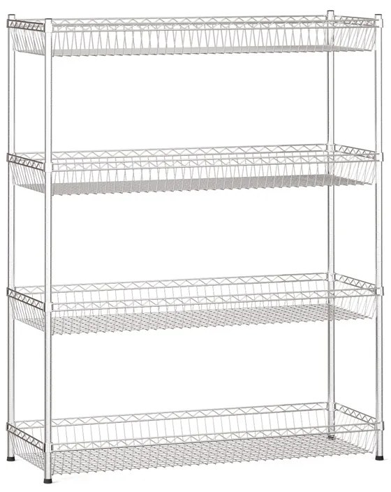 Drôtený regál s košovými policami, 1500 x 1200 x 450 mm, 4 police
