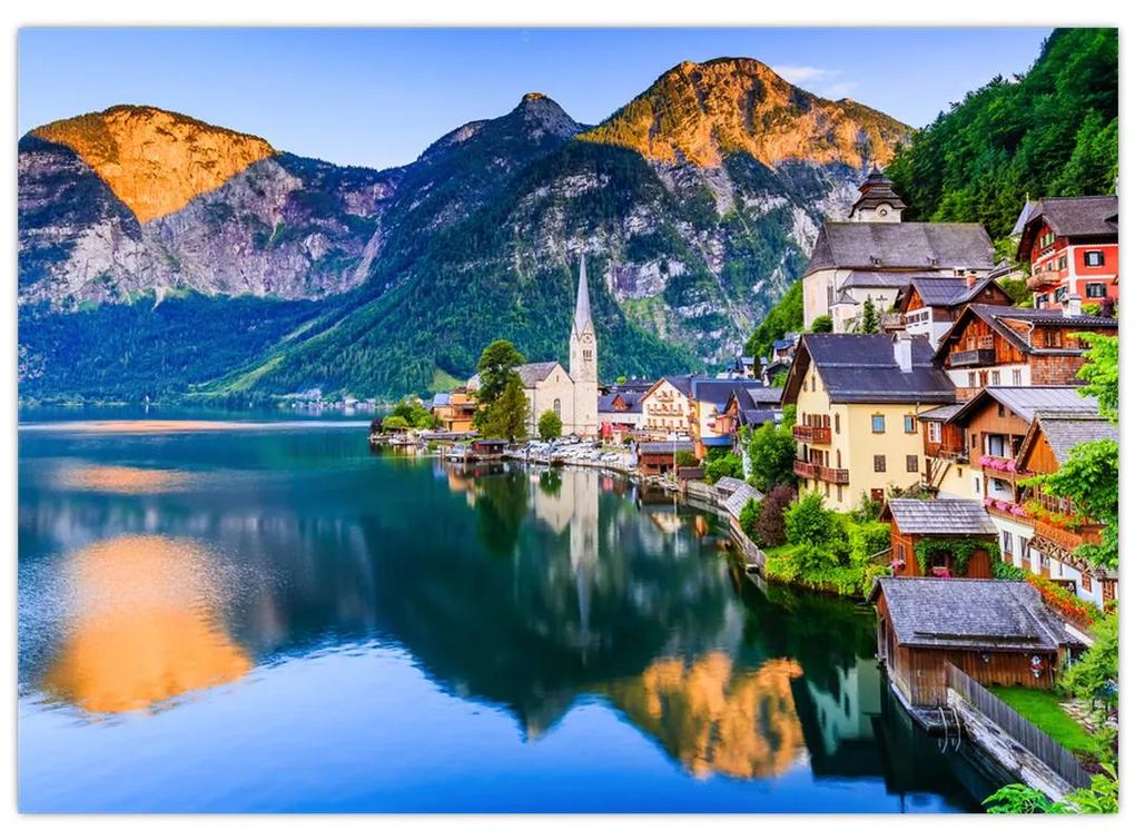 Sklenený obraz - Alpská dedina (70x50 cm)