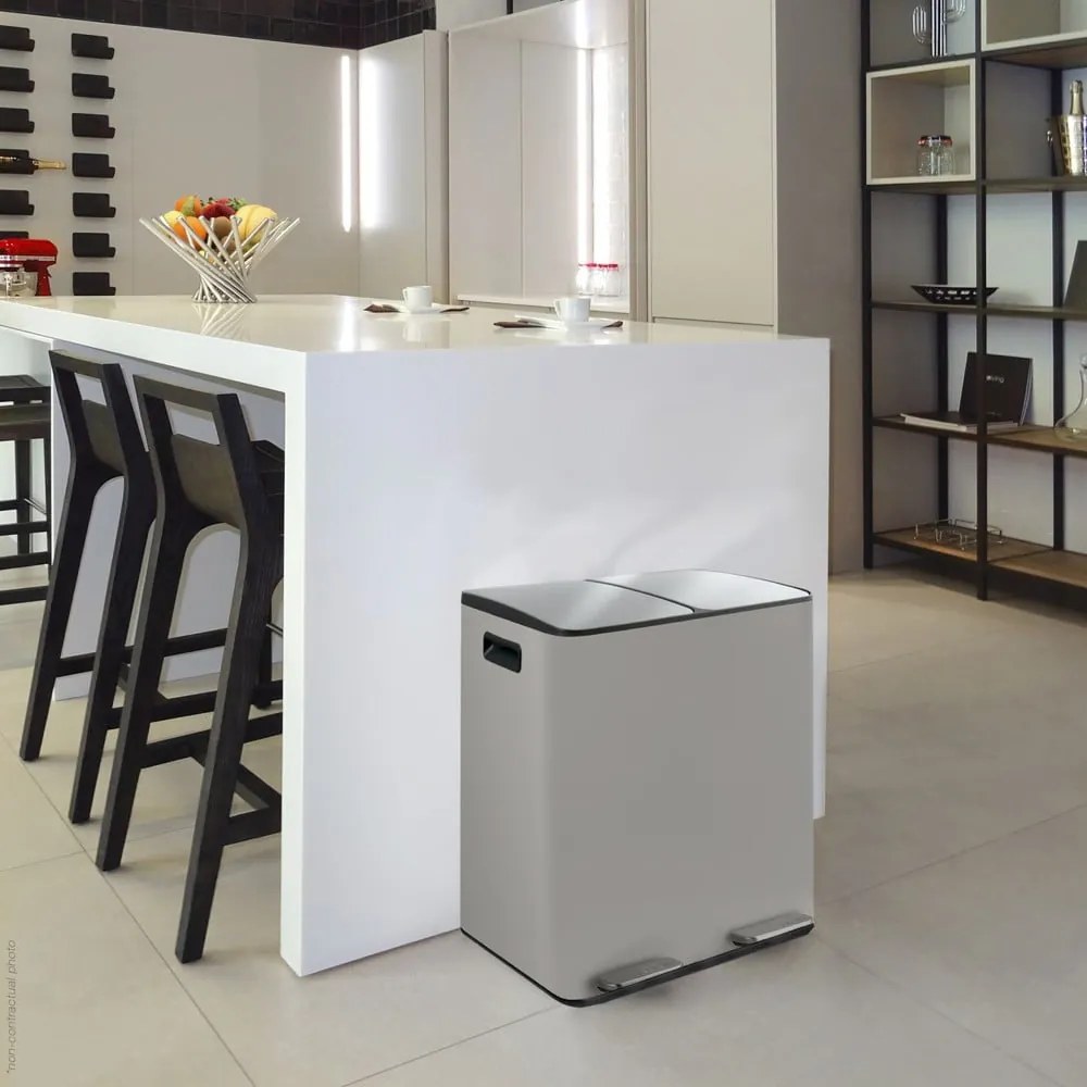 Taupe oceľový odpadkový kôš 2x20 l na triedený odpad/nášľapný Aliya – Spirella