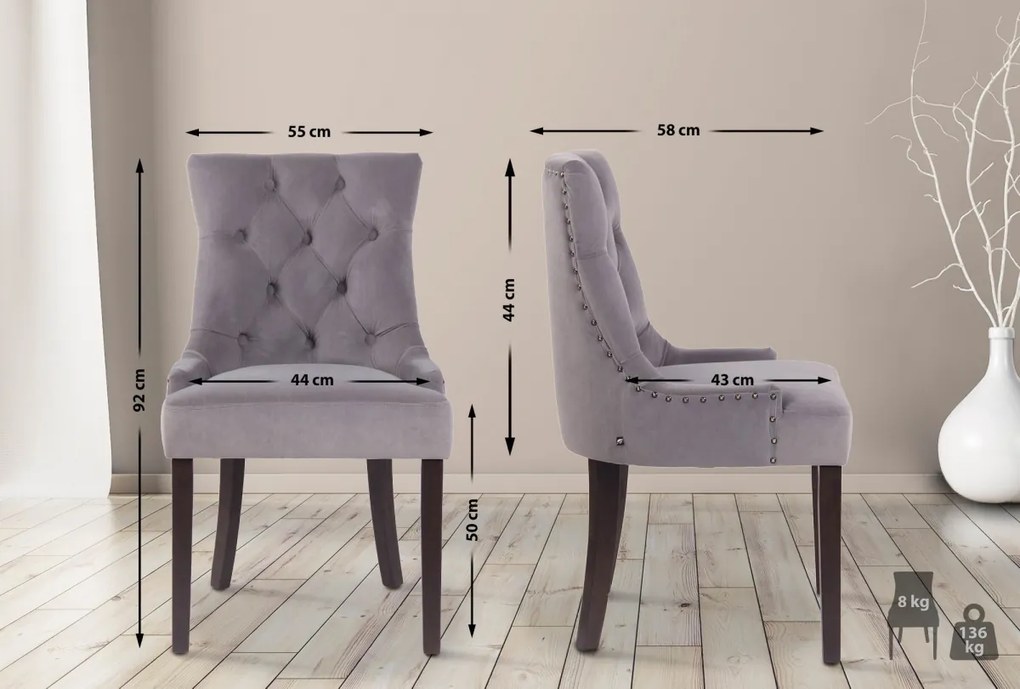 Jedálenská stolička Aberdeen - zamat, drevené nohy antik tmavé - Sivá