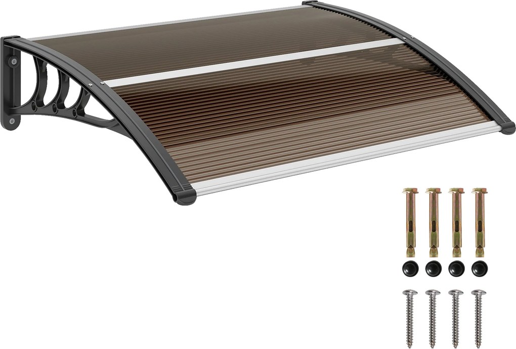 Outsunny Predný Dverový Prístrešok 75 x 100 cm Prístrešok Z Polykarbonátu Hnedý | Aosom