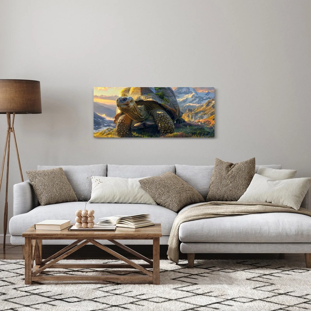 Obraz - Korytnačka a horská krajina (120x50 cm)