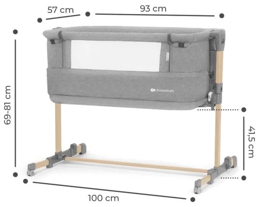 KINDERKRAFT - Detská postieľka NESTE GROW svetlošedá