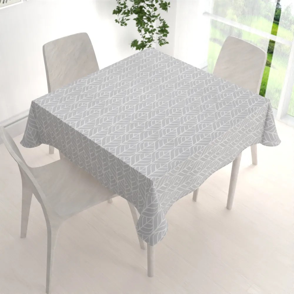 Biante Bavlnený štvorcový obrus Sandra SA-212 Listy na sivom 80x80 cm
