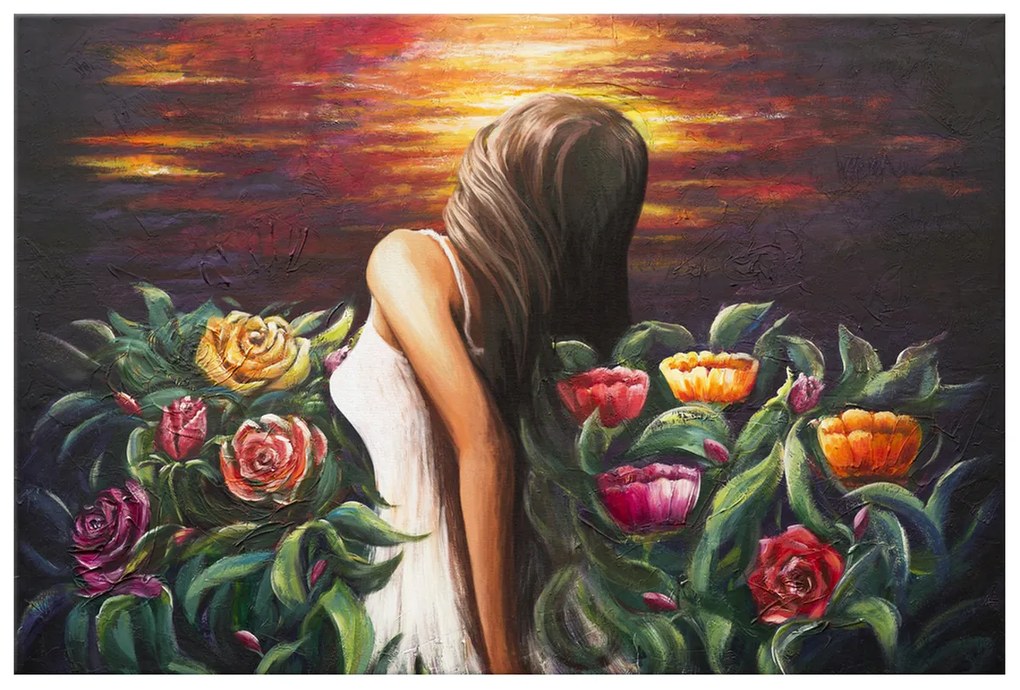 Gario Ručne maľovaný obraz Žena medzi kvetmi Rozmery: 120 x 80 cm