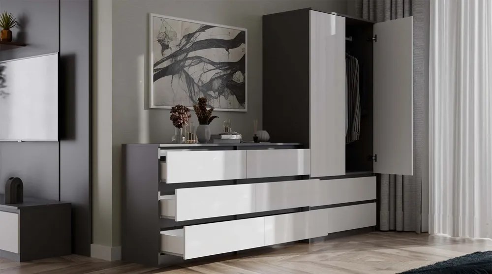 Komoda Malwa M6 140 cm antracit/bílá