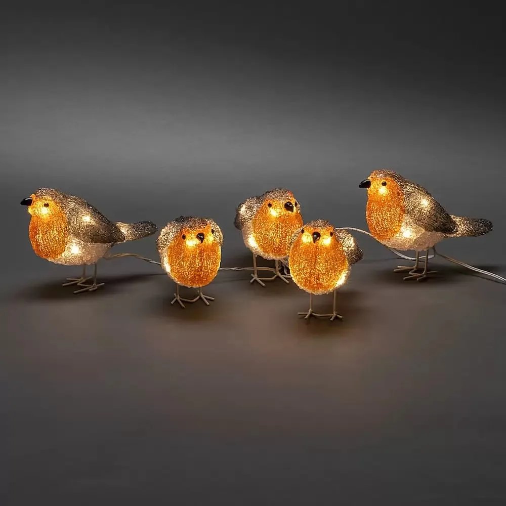 LED svetelná dekorácia vtáčiky červené, napájanie: sieťové, teplá biela, výška: 11 cm