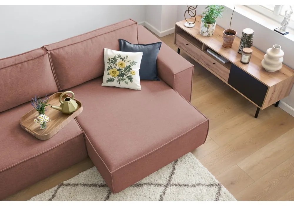 Ružová variabilná rozkladacia rohová pohovka Nihad – Bobochic Paris