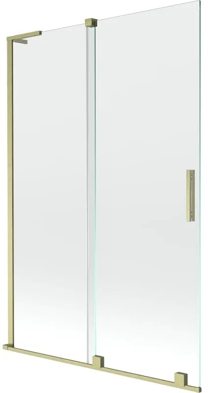 Mexen Velar L, 2-krídlová posuvná vaňová zástena 120 x 150 cm, 8mm číre sklo, zlatý matný profil, 896-120-003-01-55