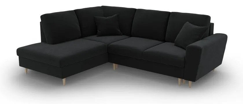 Čierna zamatová rozkladacia/s úložným priestorom rohová pohovka (ľavý roh/do L) Kyoto – Cosmopolitan Design