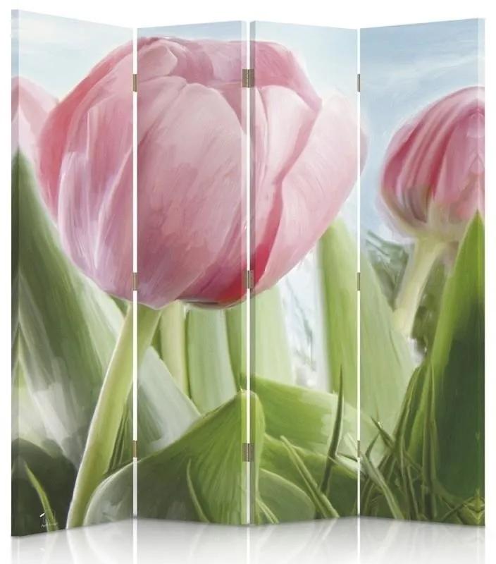 Ozdobný paraván Květiny Tulipány Příroda - 145x170 cm, štvordielny, klasický paraván