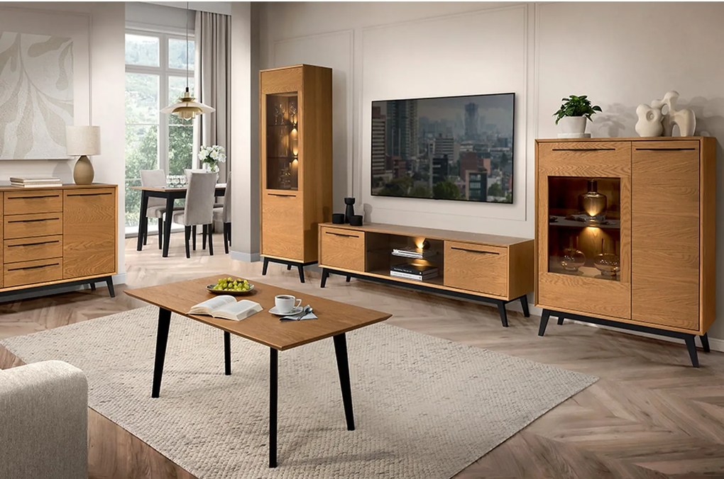 Vitrína Lazure 10 s LED osvětlením 60 cm dub Rustikal karamelový